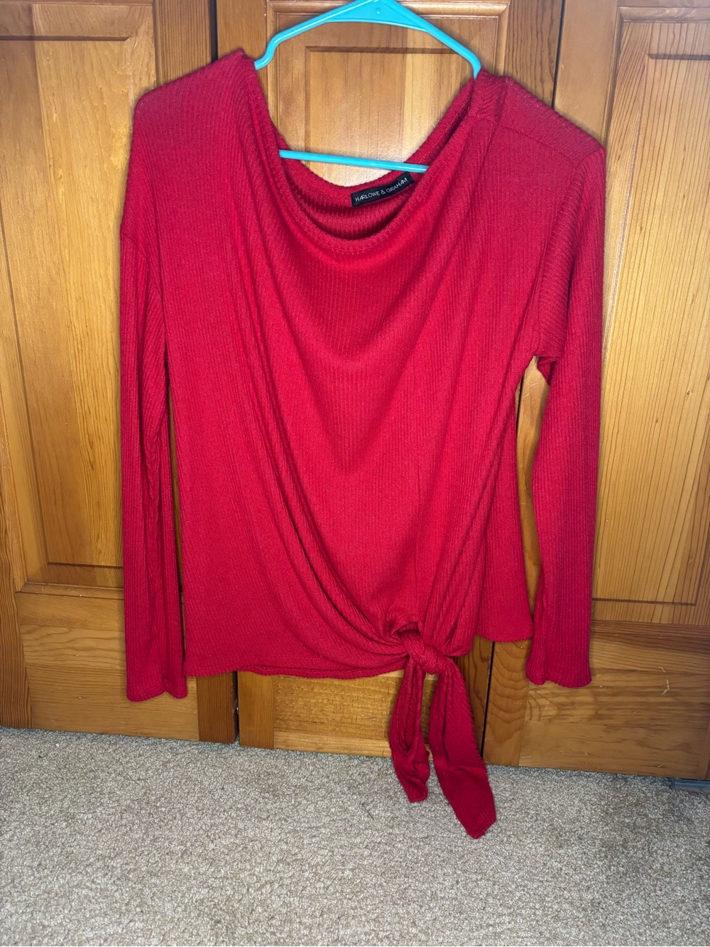Harlowe and Graham Red Tie-Front Long Sleeve Top